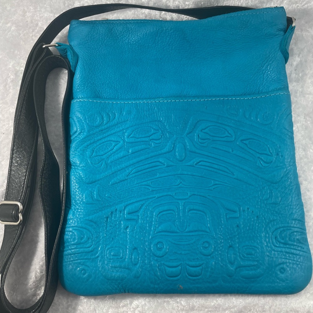 Spirit of the Wild Indigenous Turquoise Embossed Deerskin Leather Crossbody Bag